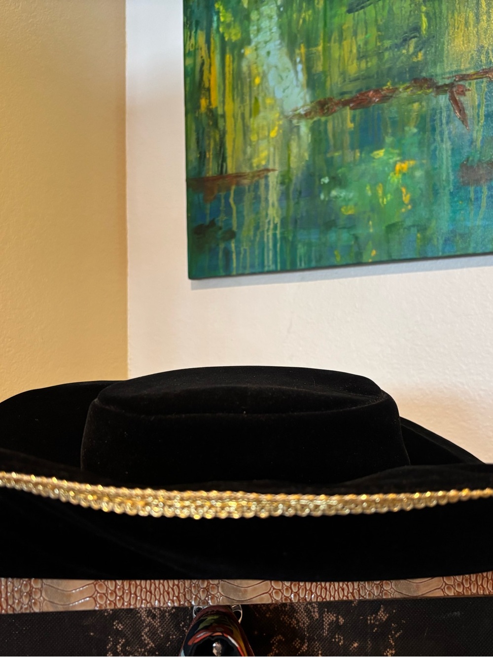 Black Velvet pirate hat with Gold Trim and wired rim - Unbranded